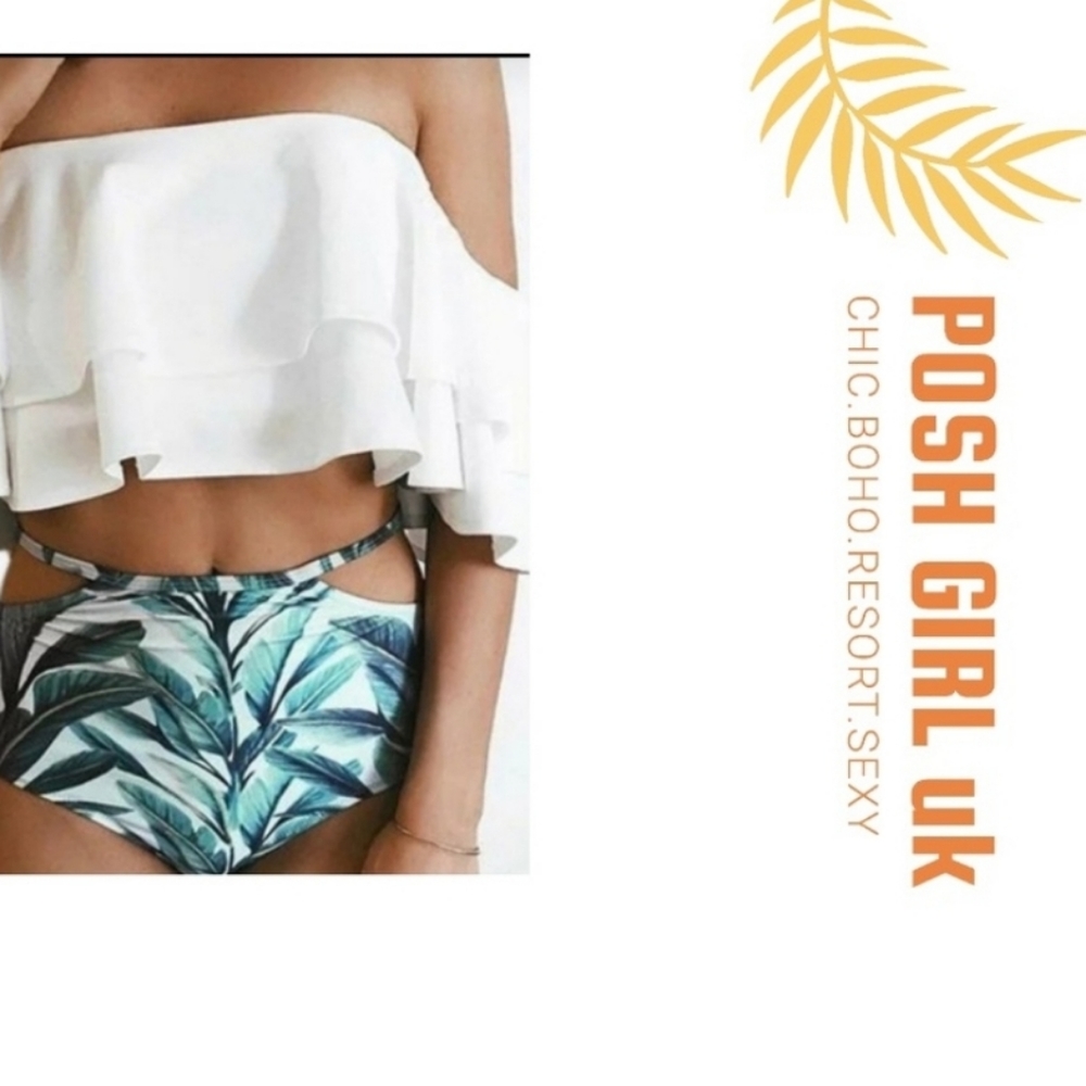 2 piece bikini nwt TROPICAL RESORT PALM RUFFLE SW…